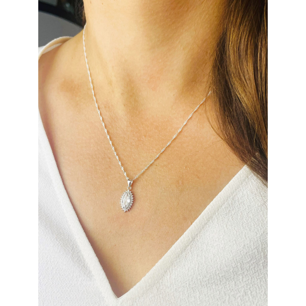 Katzenauge 925 Silber Damen Medaillon Anhänger mit Zirkonia