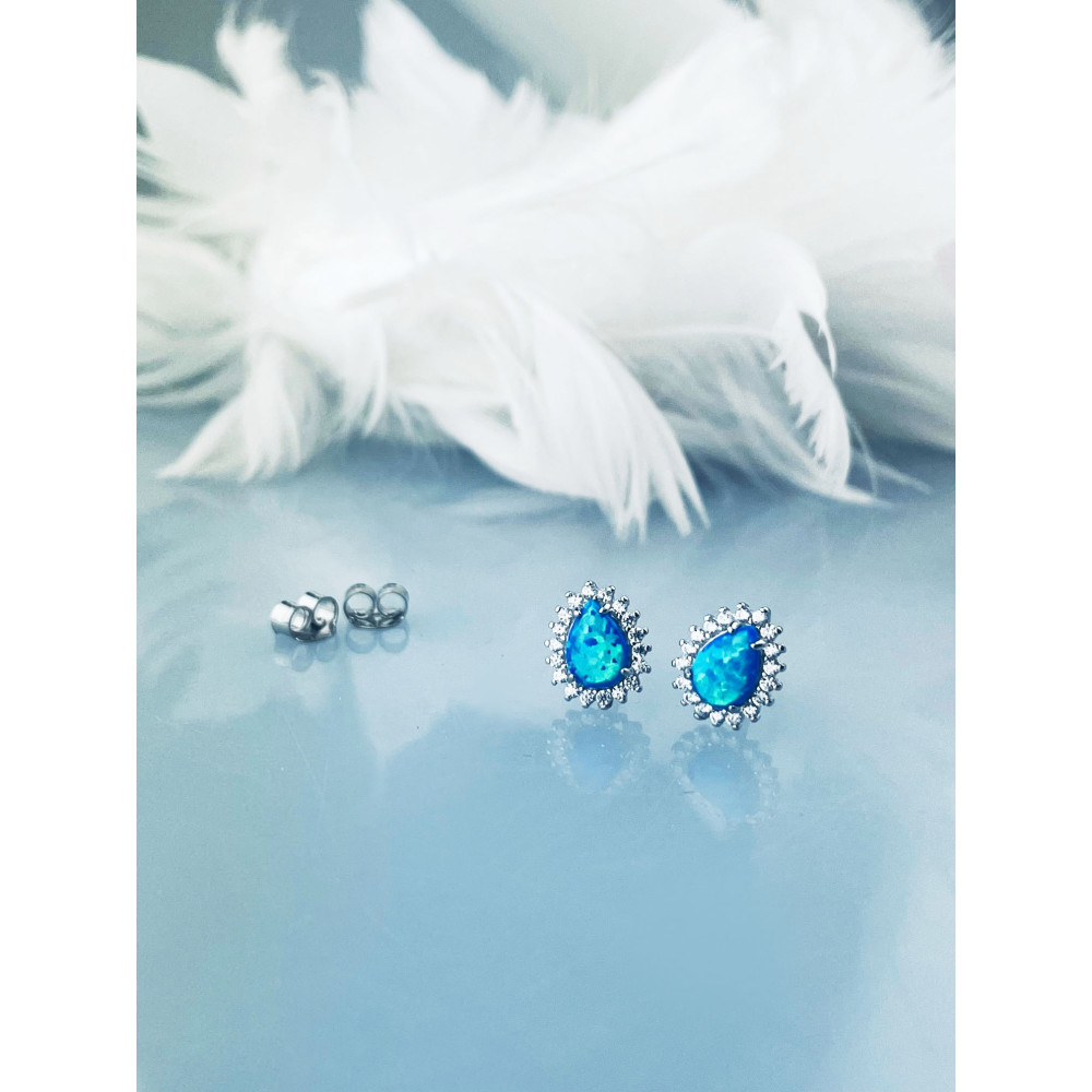 Träne 925 Silber Ohrringe mit Opal und Zirkonia