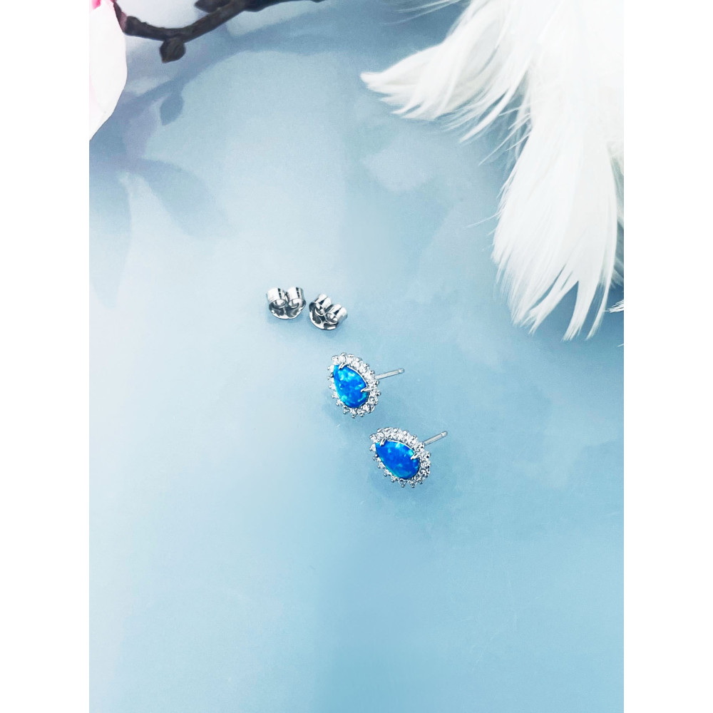 Träne 925 Silber Ohrringe mit Opal und Zirkonia