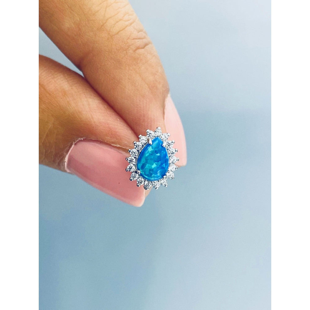 Träne 925 Silber Ohrringe mit Opal und Zirkonia