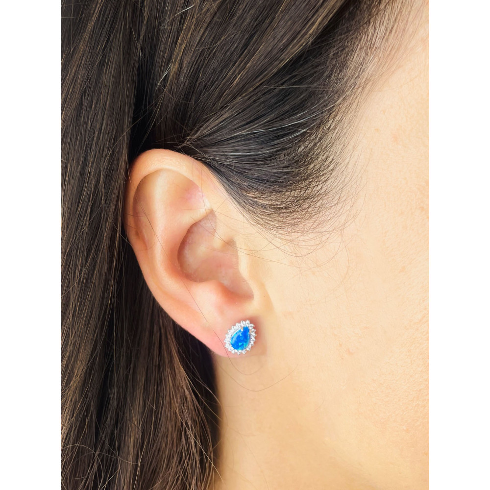 Träne 925 Silber Ohrringe mit Opal und Zirkonia