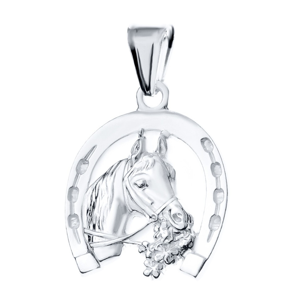 Srebrny wisiorek zawieszka koń podkowa koniczynka