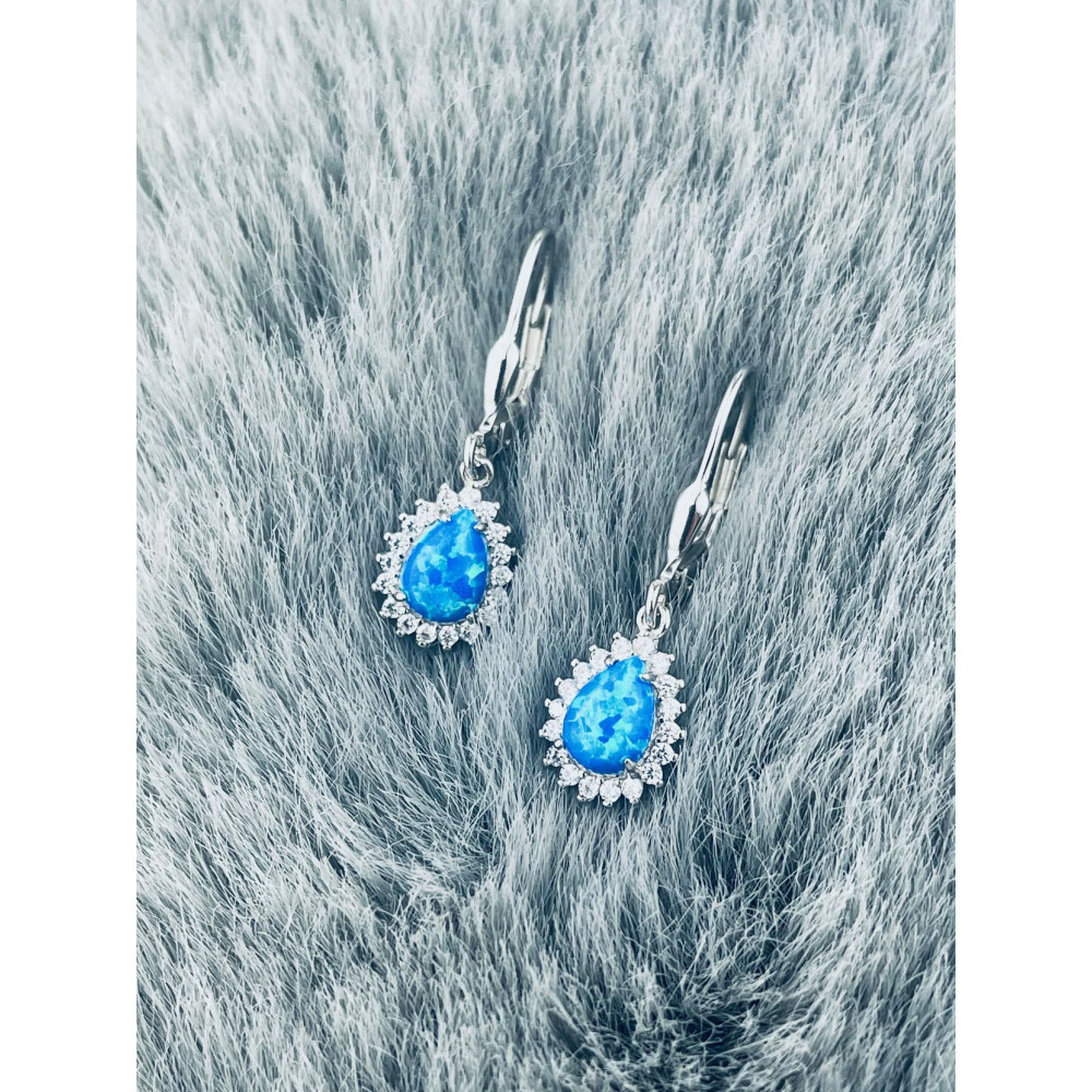 Träne 925 Silber Ohrringe mit Opal und Zirkonia