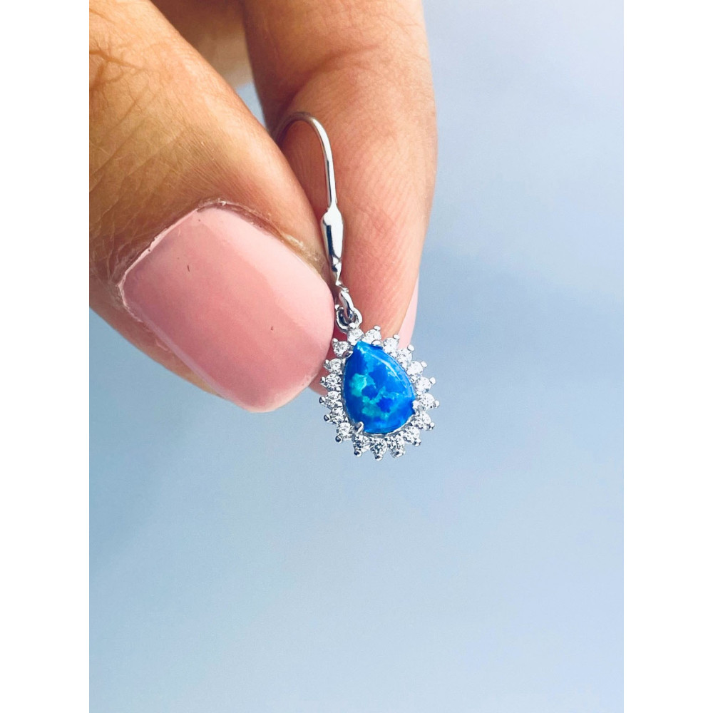 Träne 925 Silber Ohrringe mit Opal und Zirkonia