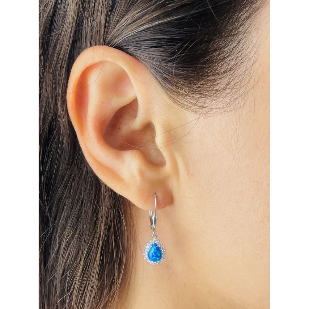 Träne 925 Silber Ohrringe mit Opal und Zirkonia