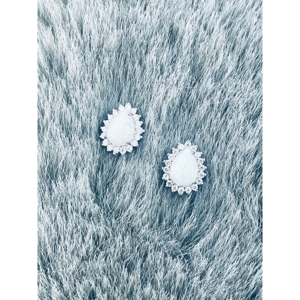 Träne 925 Silber Ohrringe mit Opal und Zirkonia