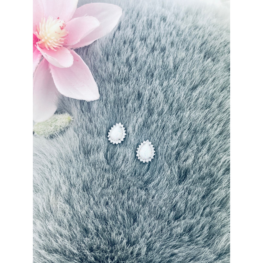 Träne 925 Silber Ohrringe mit Opal und Zirkonia