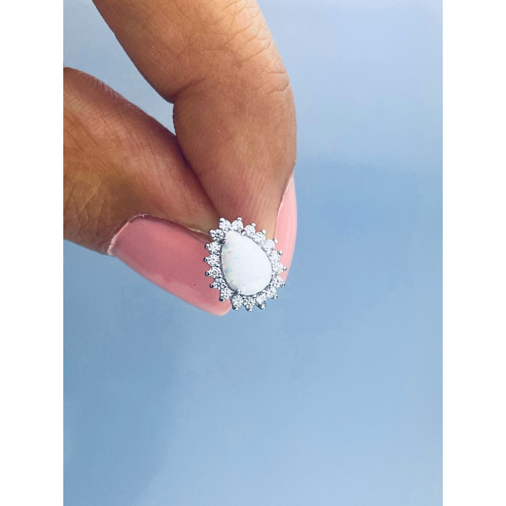 Träne 925 Silber Ohrringe mit Opal und Zirkonia