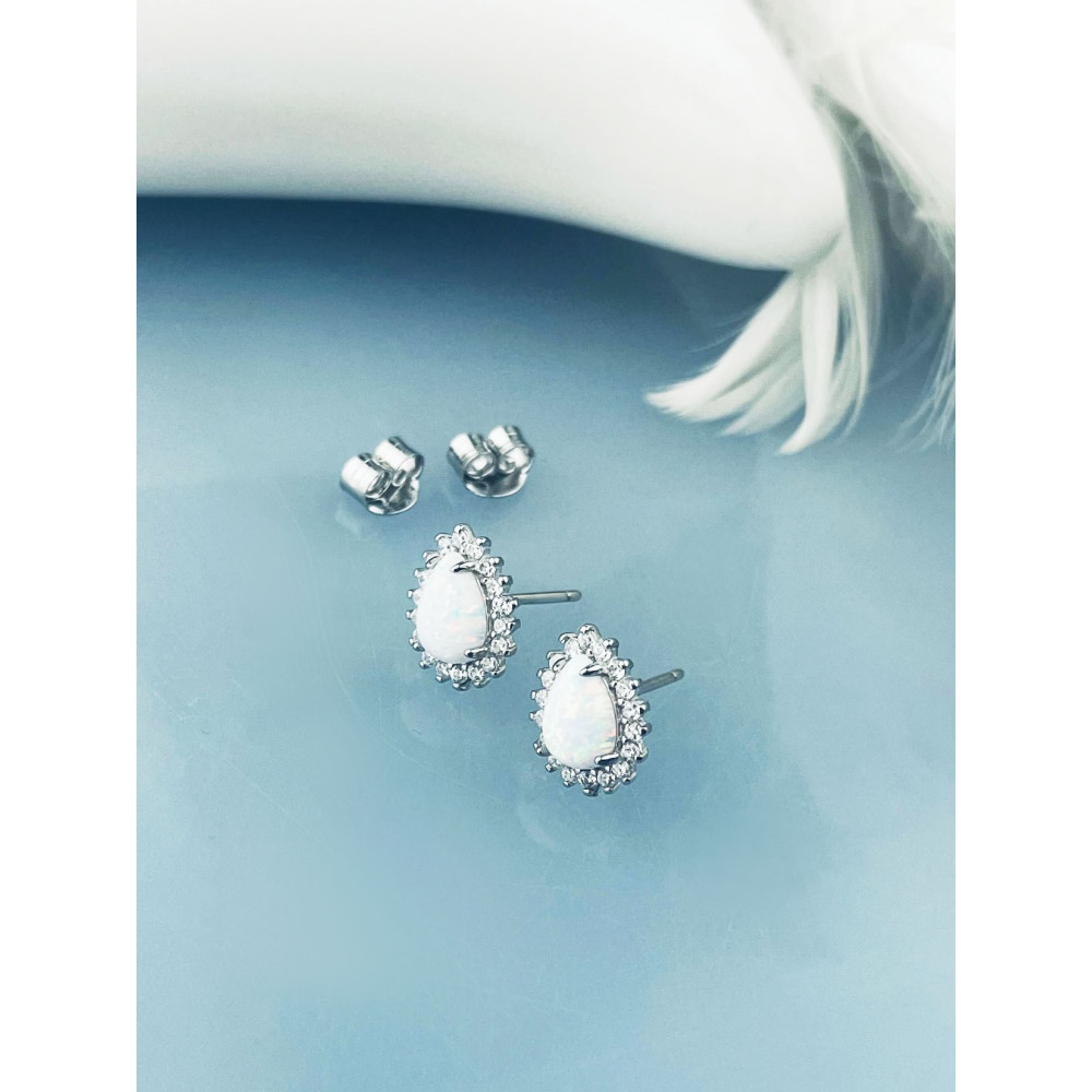 Träne 925 Silber Ohrringe mit Opal und Zirkonia