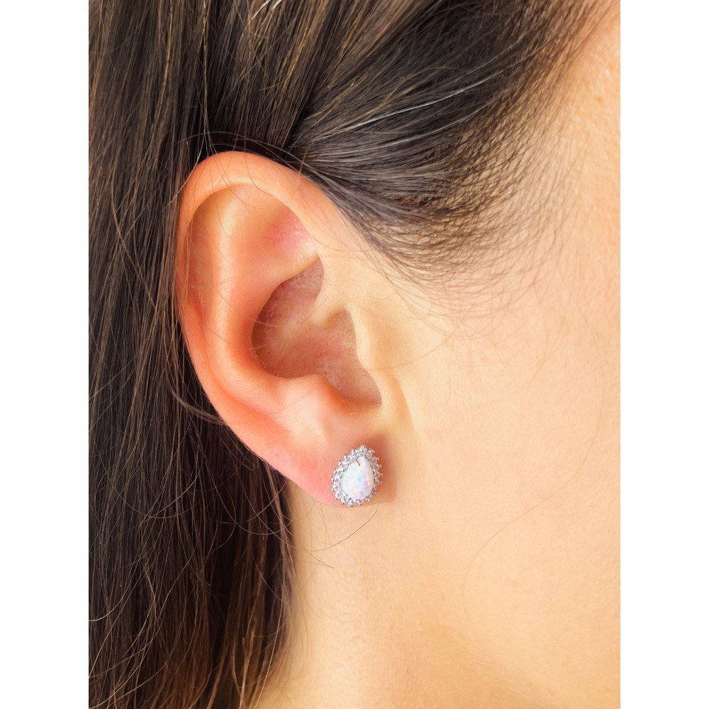 Träne 925 Silber Ohrringe mit Opal und Zirkonia