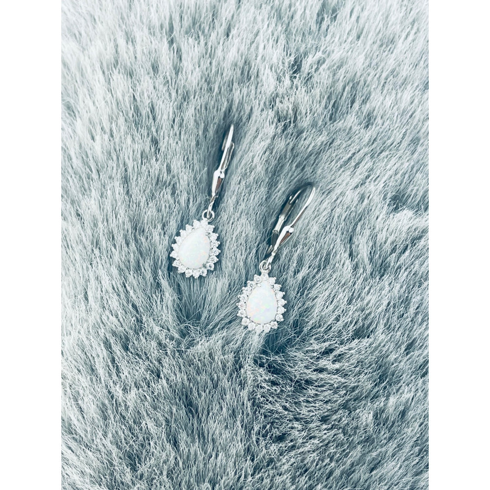 Träne 925 Silber Ohrringe mit Opal und Zirkonia
