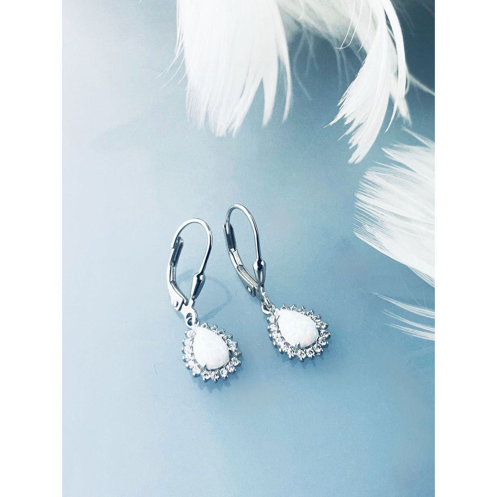 Träne 925 Silber Ohrringe mit Opal und Zirkonia