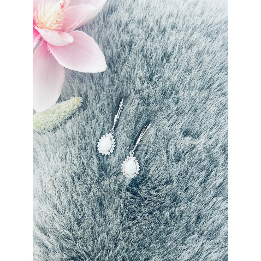 Träne 925 Silber Ohrringe mit Opal und Zirkonia