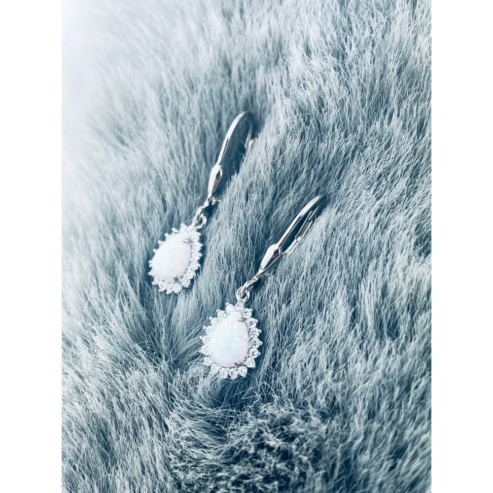 Träne 925 Silber Ohrringe mit Opal und Zirkonia