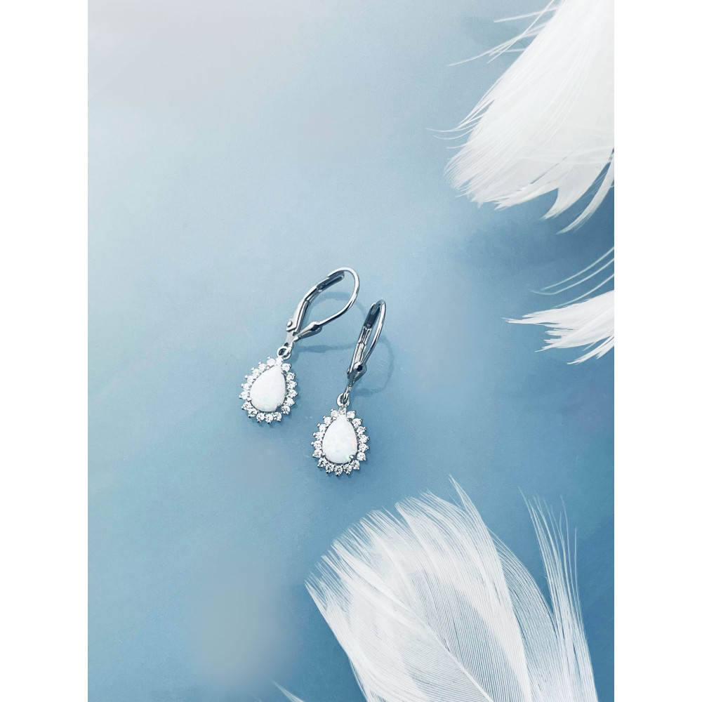 Träne 925 Silber Ohrringe mit Opal und Zirkonia
