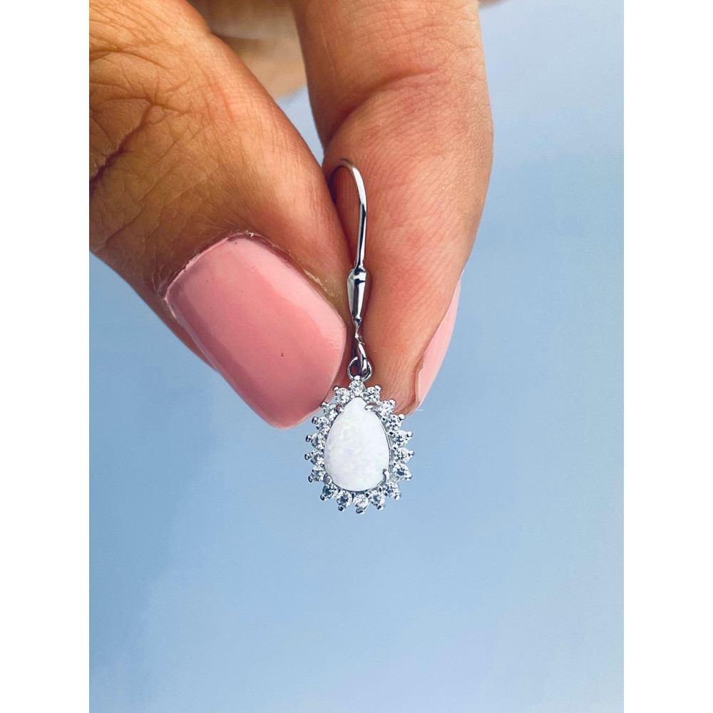 Träne 925 Silber Ohrringe mit Opal und Zirkonia