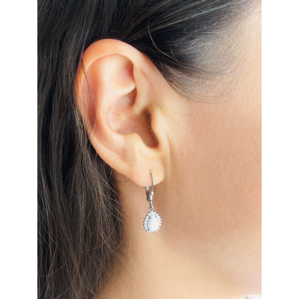 Träne 925 Silber Ohrringe mit Opal und Zirkonia