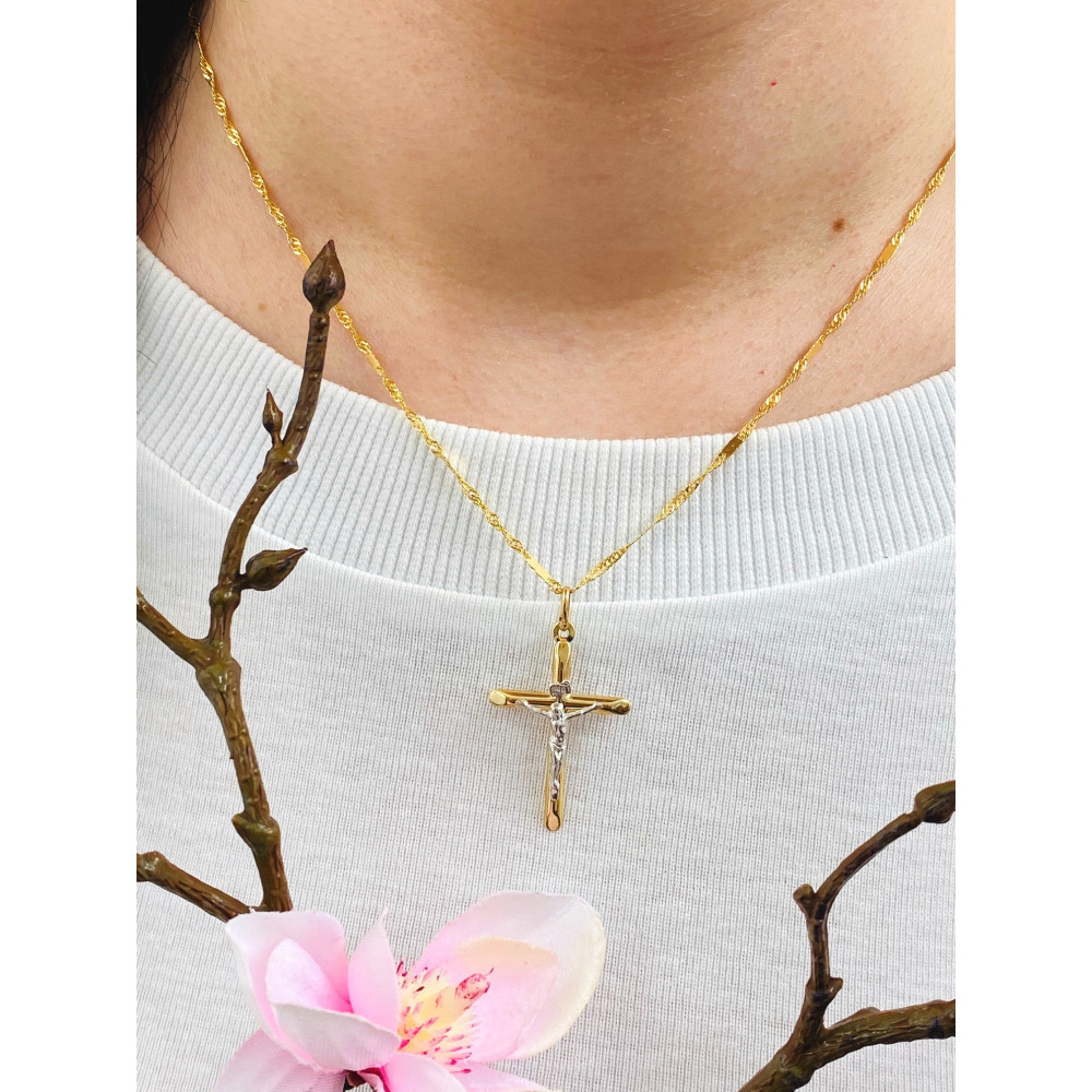 Złoty krzyżyk dwukolorowy Jezus Chrystus