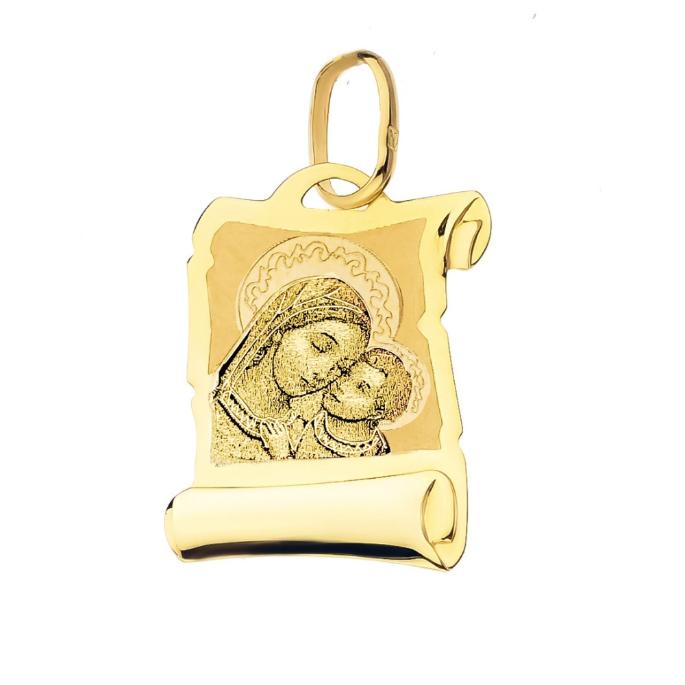 Anhänger Madonna Maria mit Jesuskind Goldanhänger Papyrus