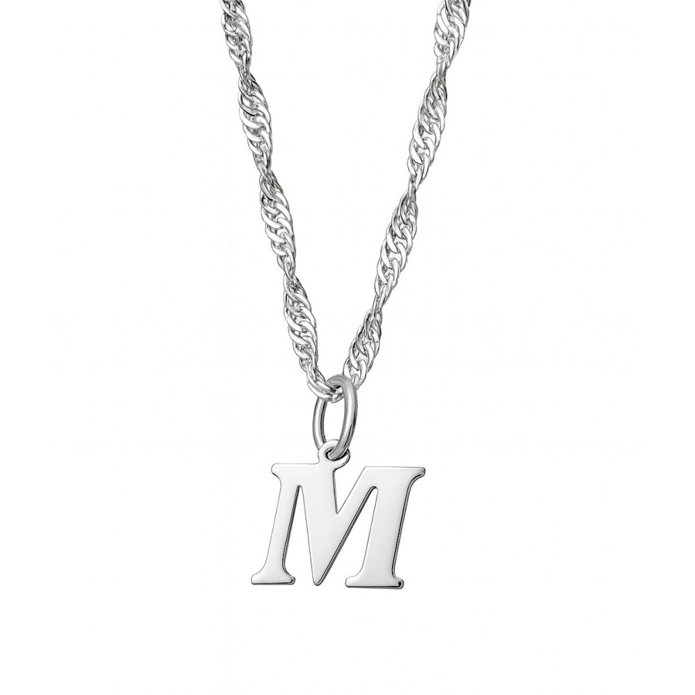Elegancki naszyjnik łańcuszek srebrny Singapur zawieszka literka litera M srebrna alfabet