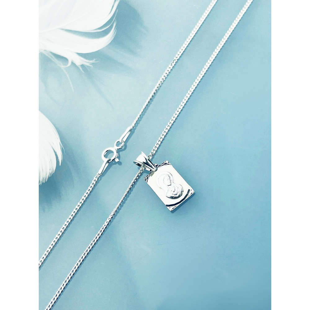 925 Silber Halskette mit Panzerkette und Anhänger Madonna Maria Erstkommunion Taufe