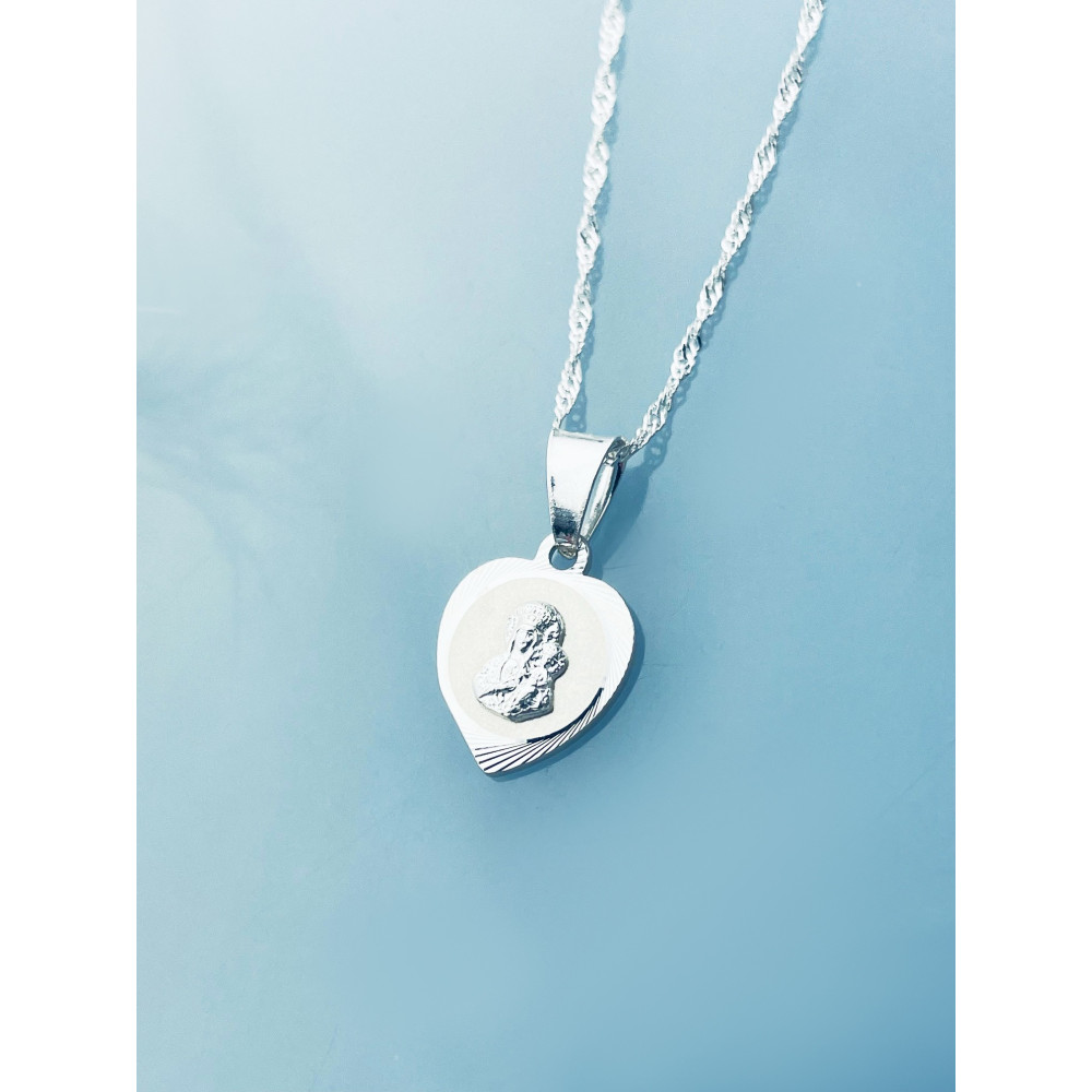 925 Silber Halskette mit Singapure Magic und Anhänger Madonna Maria Erstkommunion Taufe