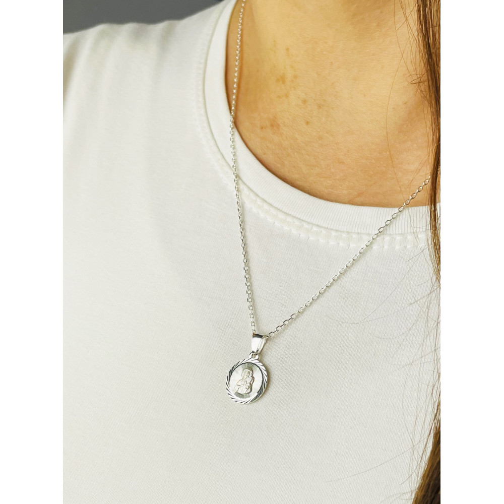 925 Silber Halskette mit Ankerkette und Anhänger Madonna Maria Erstkommunion Taufe