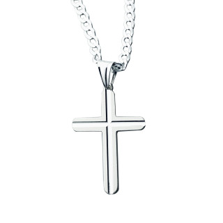 925 Silber Halskette mit Panzerkette und großes Kreuz