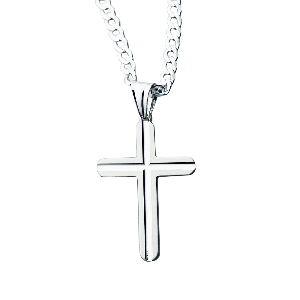 925 Silber Halskette mit Panzerkette und großes Kreuz