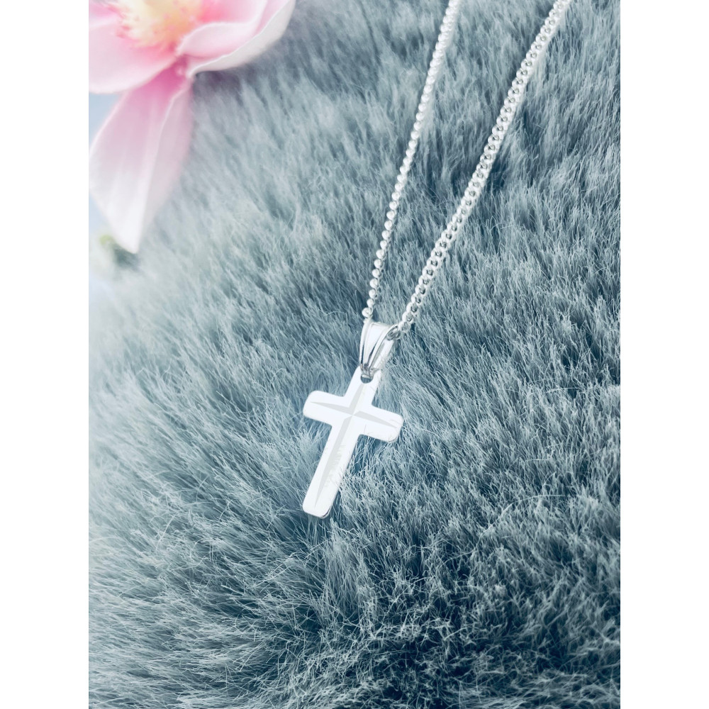 925 Silber Halskette mit Panzerkette und Anhänger Kreuz Erstkommunion Taufe