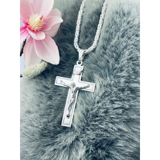 925 Silber Halskette mit Königskette und großes Kreuz mit Jesus