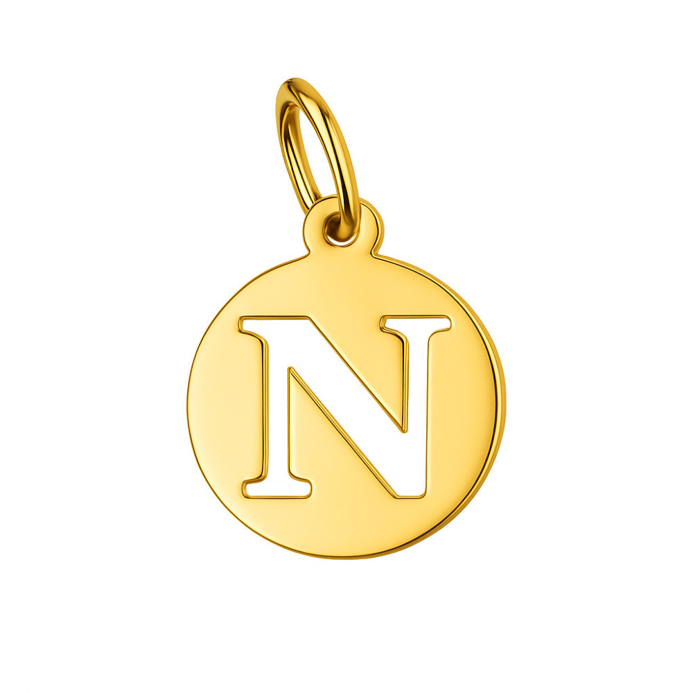 Złoty wisiorek zawieszka literka N kółko