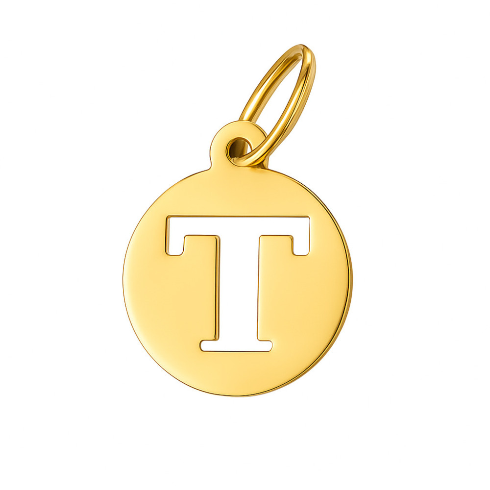 Złoty wisiorek zawieszka literka T kółko