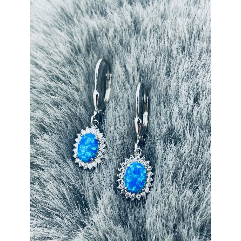 Oval 925 Silber Ohrringe mit Opal und Zirkonia