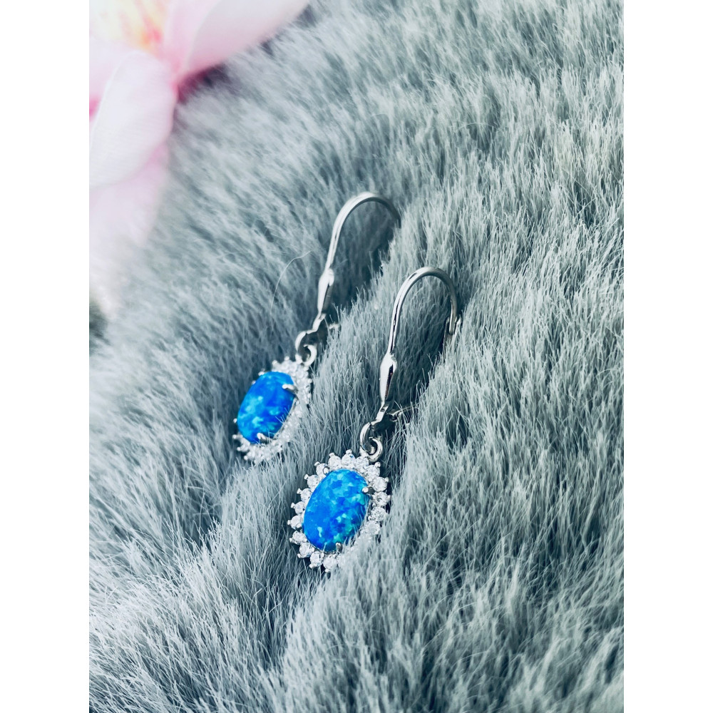 Oval 925 Silber Ohrringe mit Opal und Zirkonia