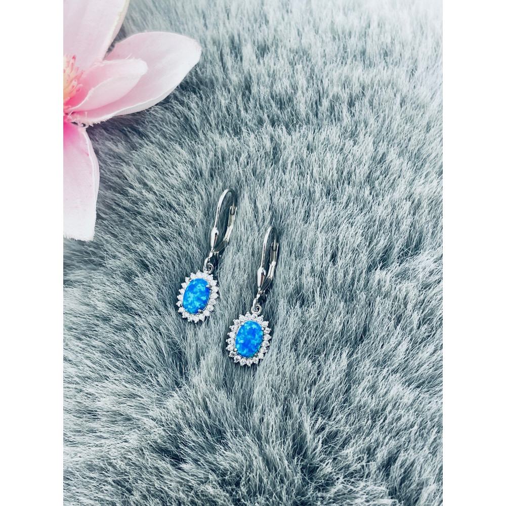 Oval 925 Silber Ohrringe mit Opal und Zirkonia