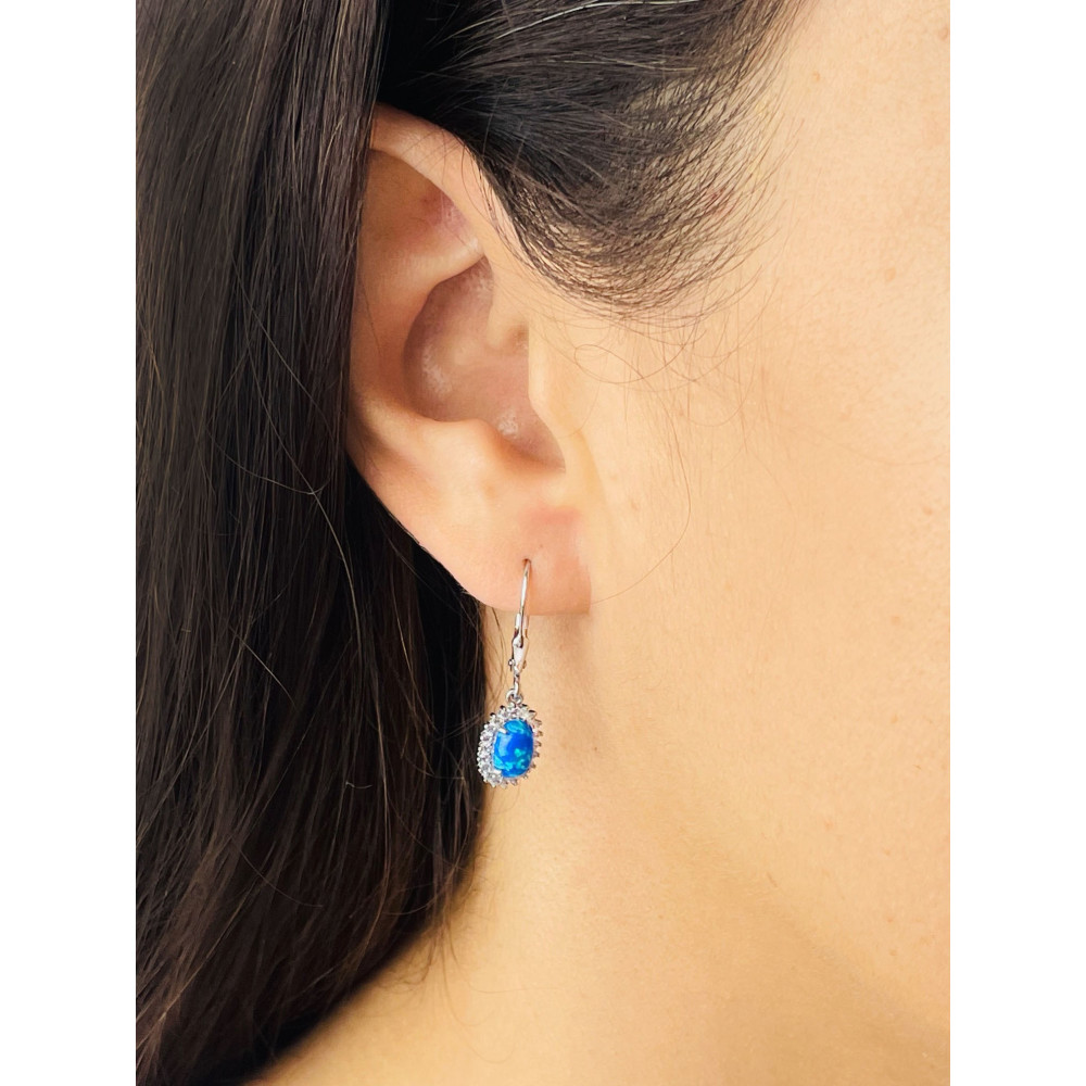 Oval 925 Silber Ohrringe mit Opal und Zirkonia