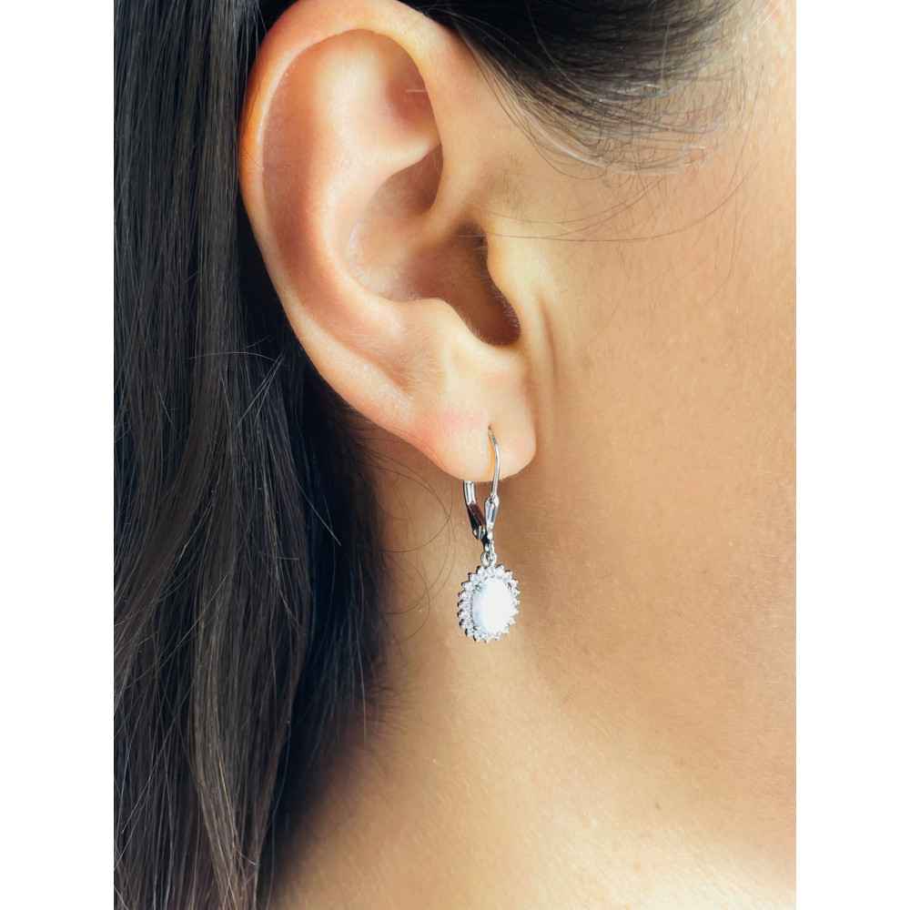 Oval 925 Silber Ohrringe mit Opal und Zirkonia