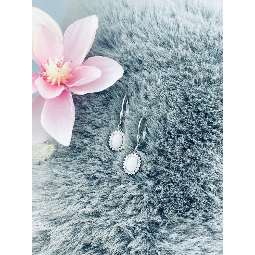 Oval 925 Silber Ohrringe mit Opal und Zirkonia
