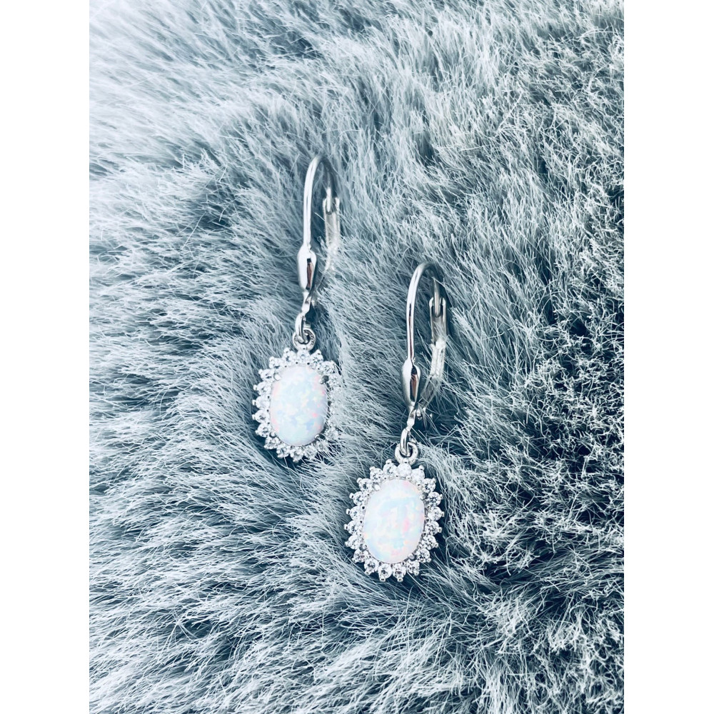 Oval 925 Silber Ohrringe mit Opal und Zirkonia