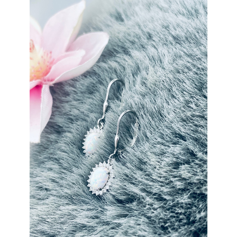 Oval 925 Silber Ohrringe mit Opal und Zirkonia