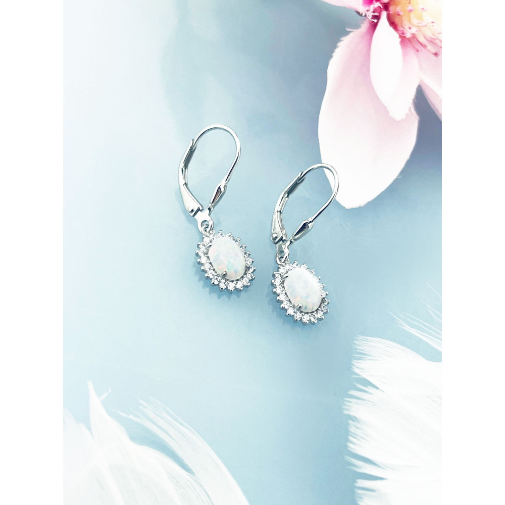 Oval 925 Silber Ohrringe mit Opal und Zirkonia