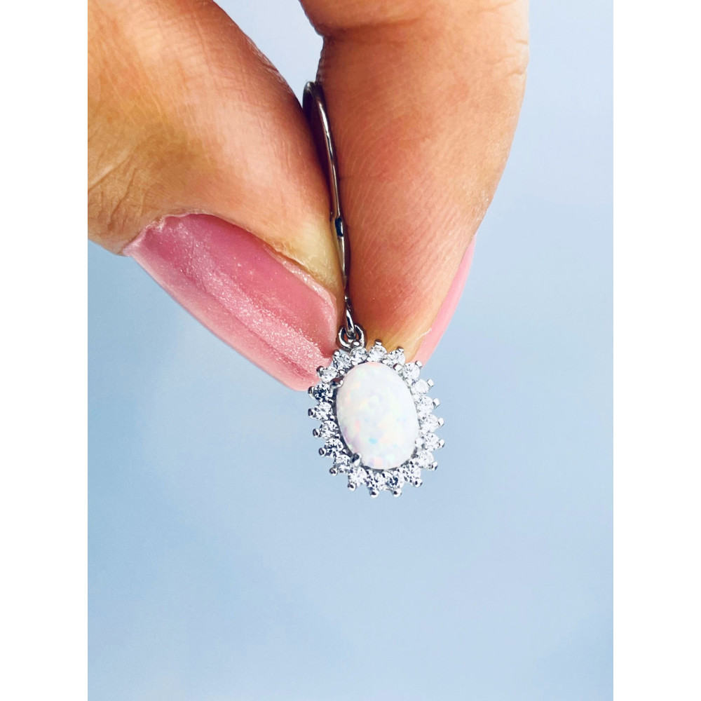 Oval 925 Silber Ohrringe mit Opal und Zirkonia