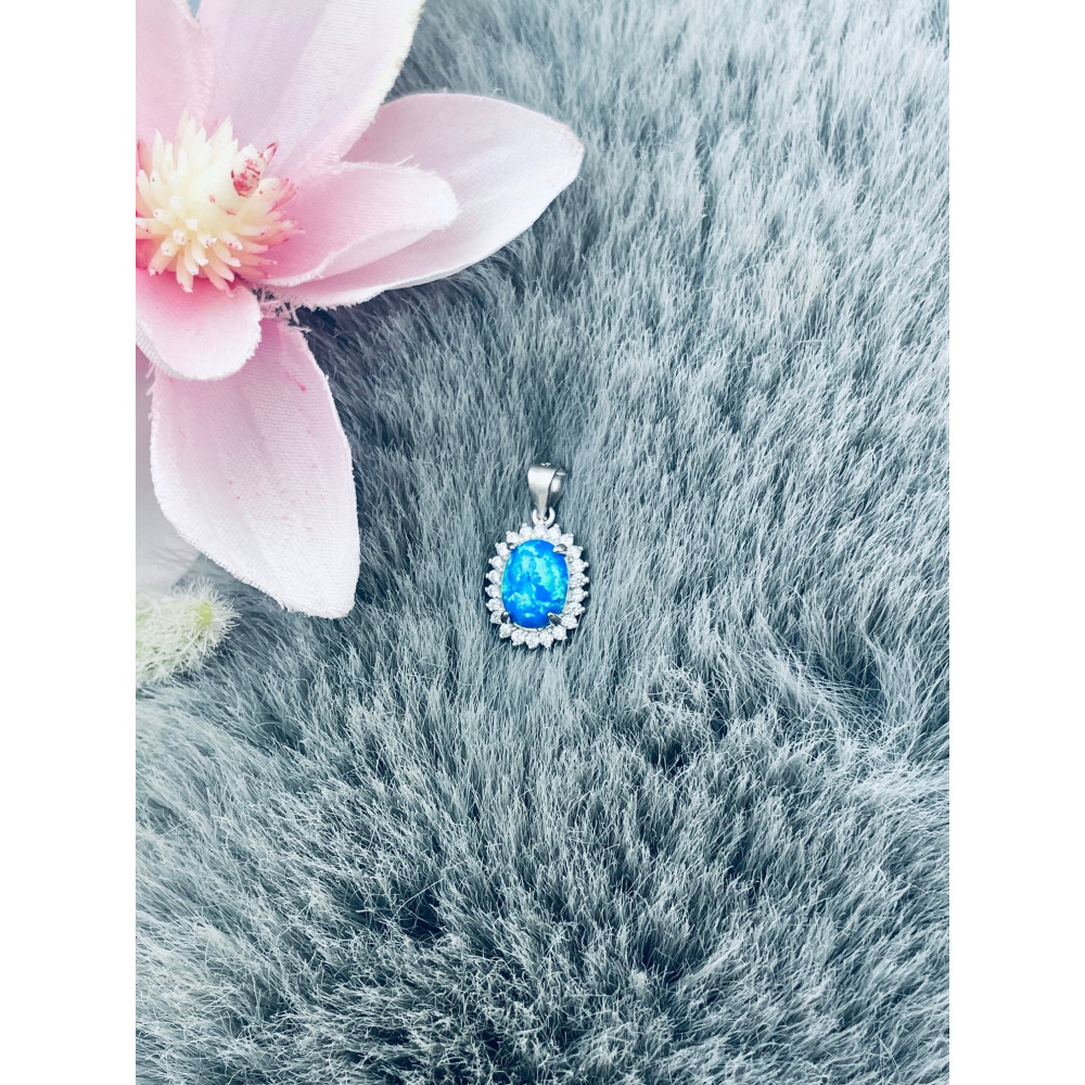 Oval 925 Silber Damen Medaillon Anhänger mit Opal und Zirkonia