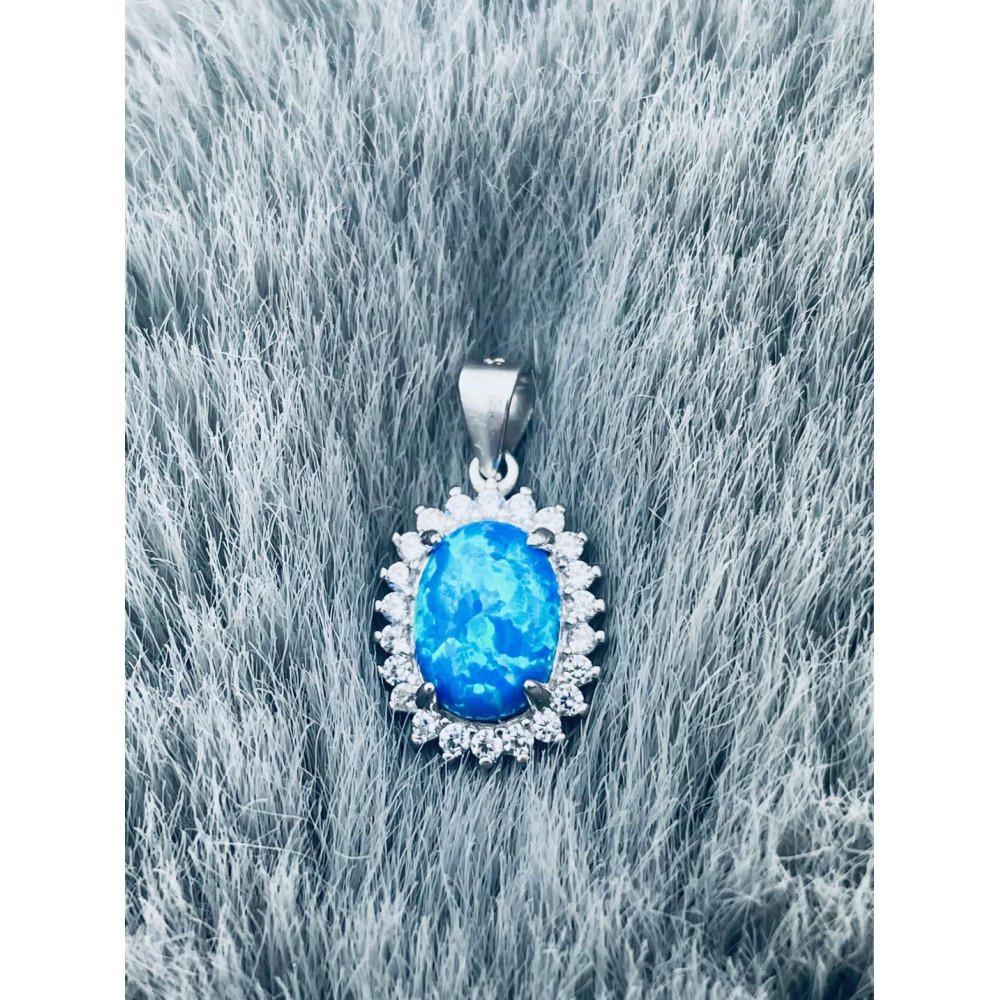 Oval 925 Silber Damen Medaillon Anhänger mit Opal und Zirkonia