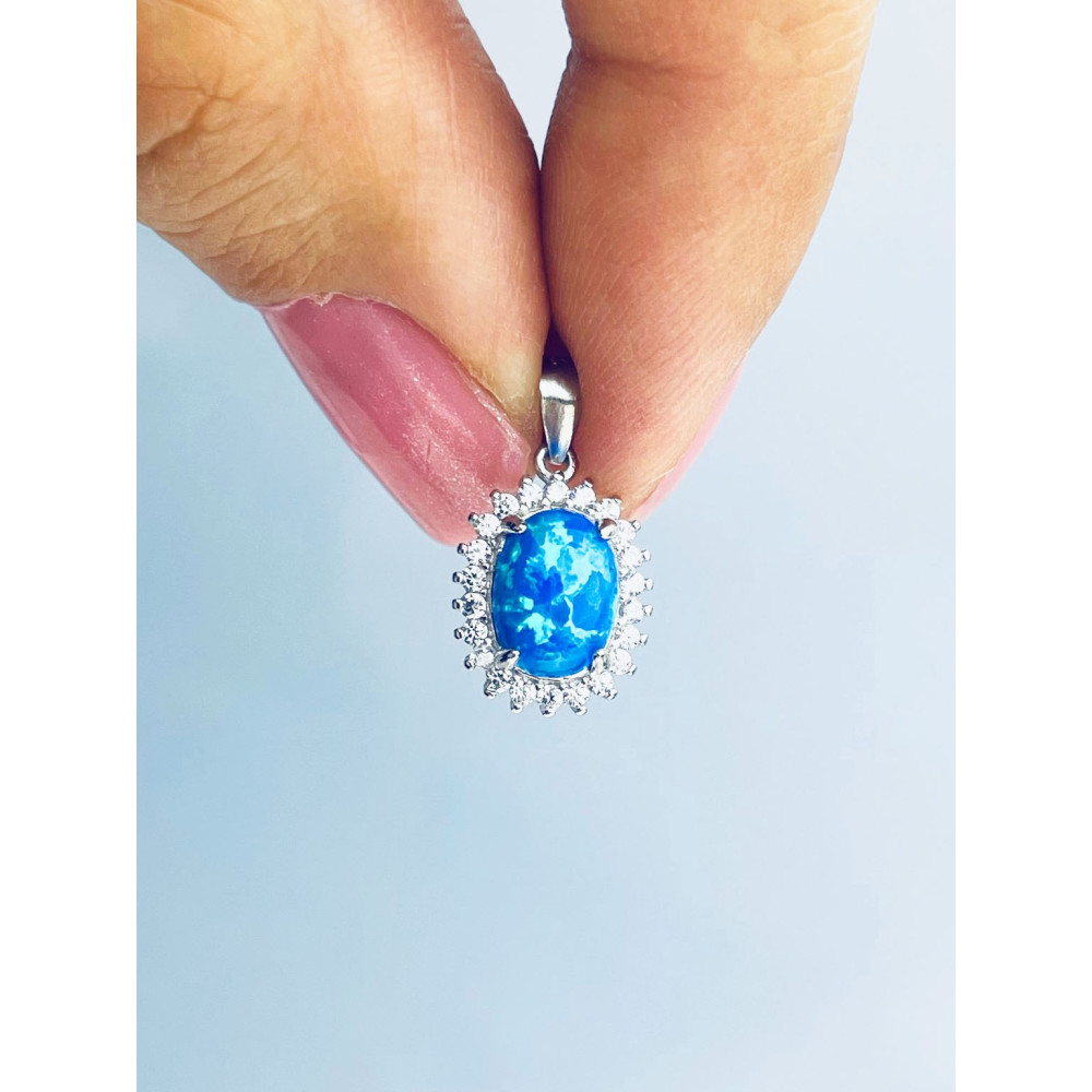 Oval 925 Silber Damen Medaillon Anhänger mit Opal und Zirkonia