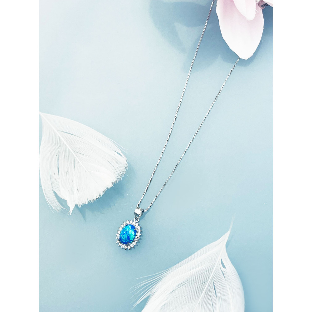 Oval 925 Silber Damen Medaillon Anhänger mit Opal und Zirkonia