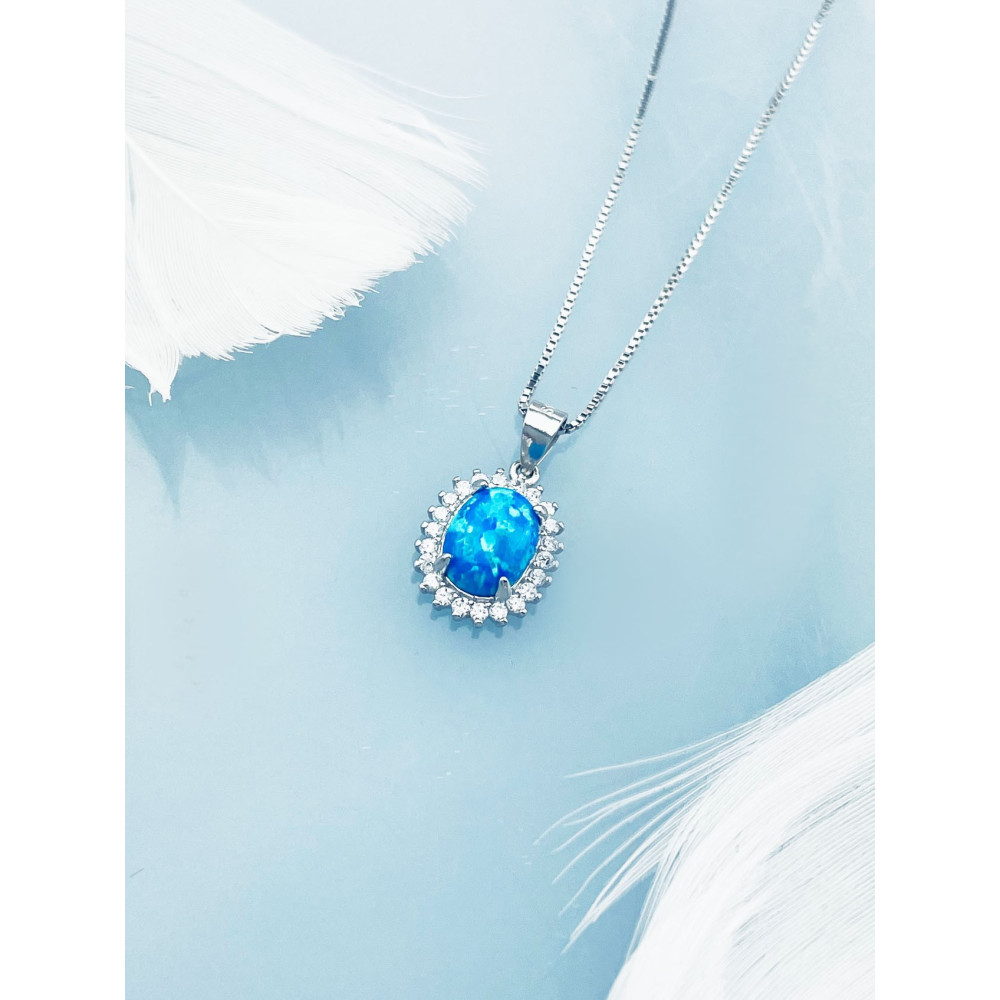 Oval 925 Silber Damen Medaillon Anhänger mit Opal und Zirkonia