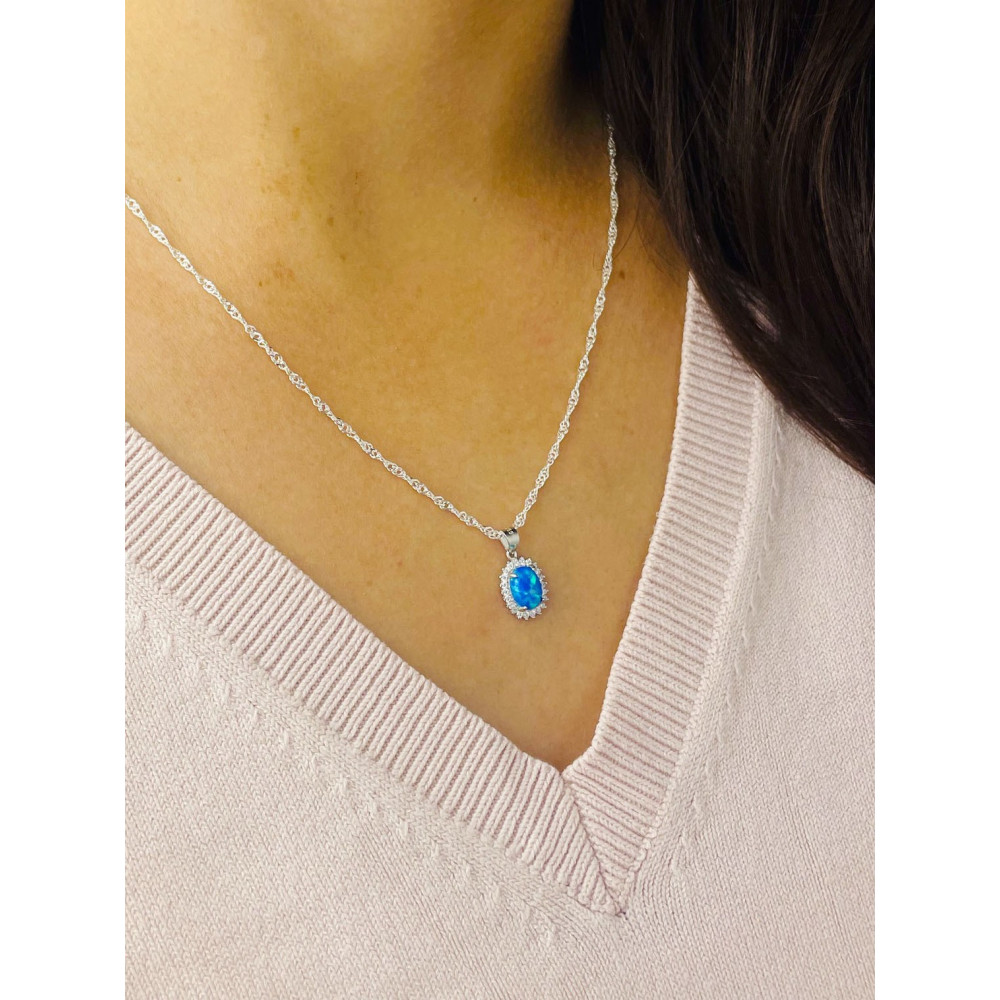 Oval 925 Silber Damen Medaillon Anhänger mit Opal und Zirkonia