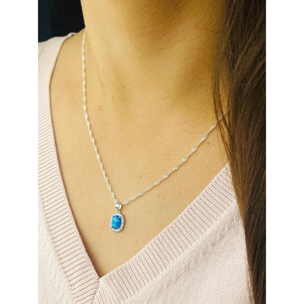 Oval 925 Silber Damen Medaillon Anhänger mit Opal und Zirkonia